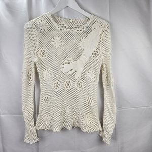 Maje Cream Crochet Long Sleeve Top